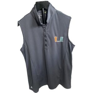 Women's Antigua Charcoal Miami Hurricanes Tribute Sleeveless Polo Medium
